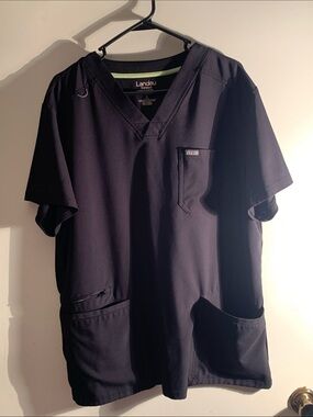 Landau Men’s V-Neck Scrub Top - Black